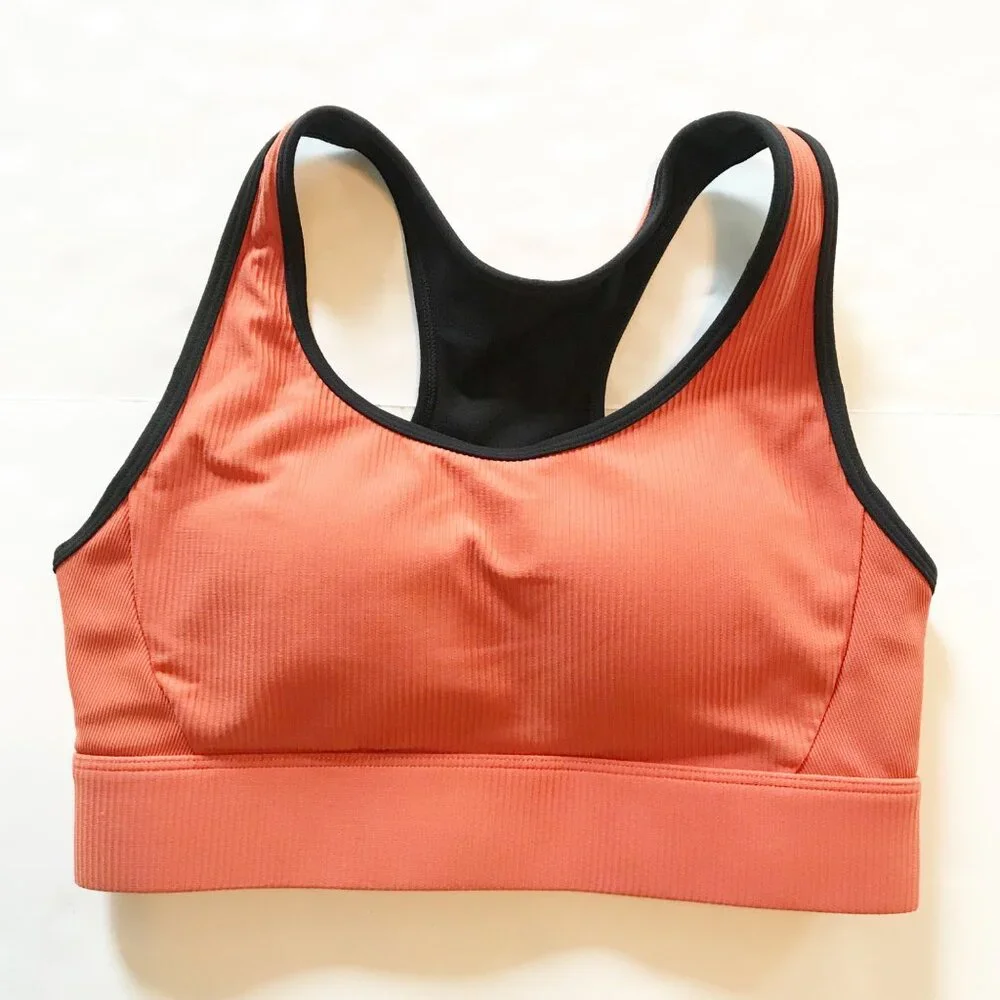 ZYIA Active Burnt Orange Ribbed Premium Sports Bra Workout Gym Womens XS